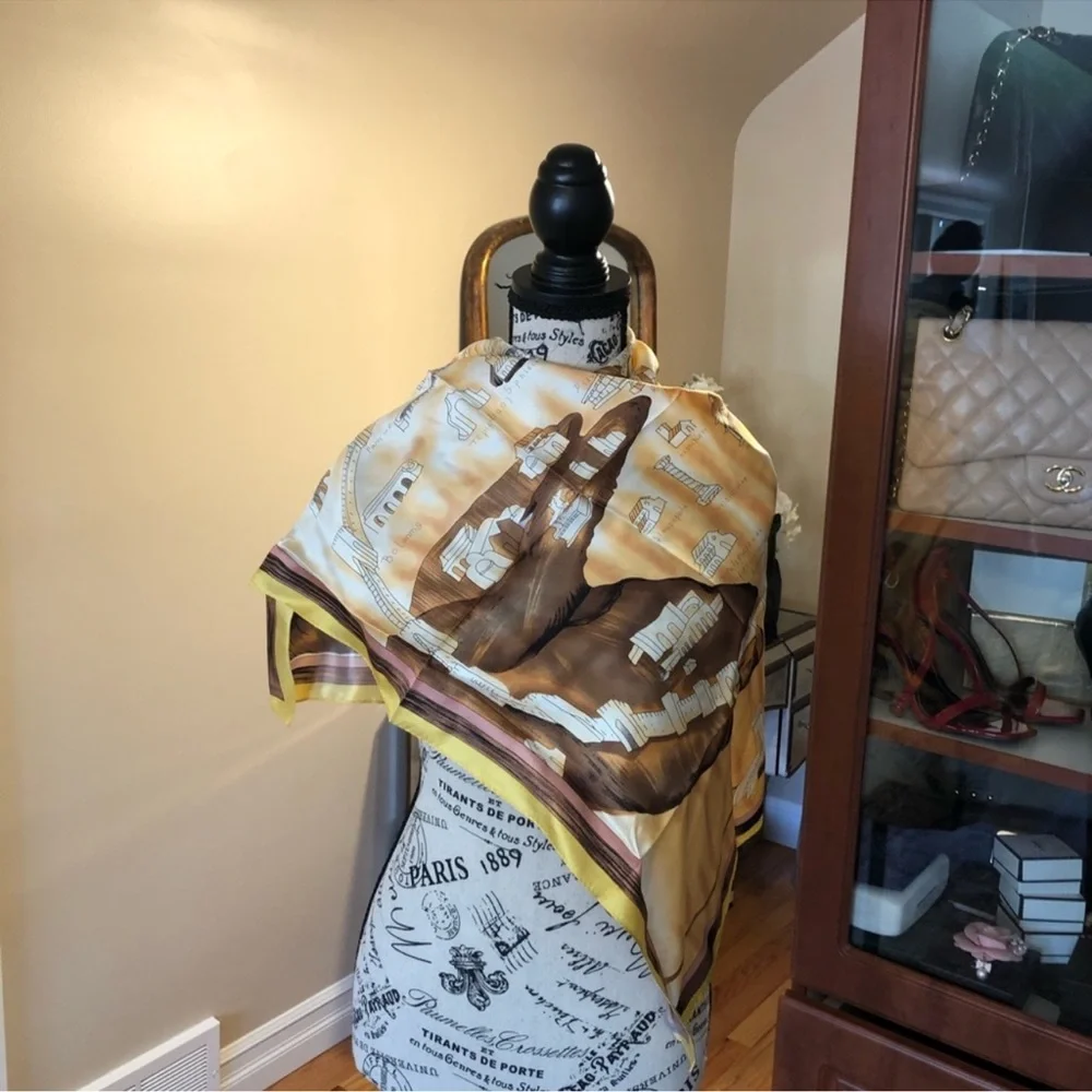 Ancient Rome Vintage Tan Silk Scarf